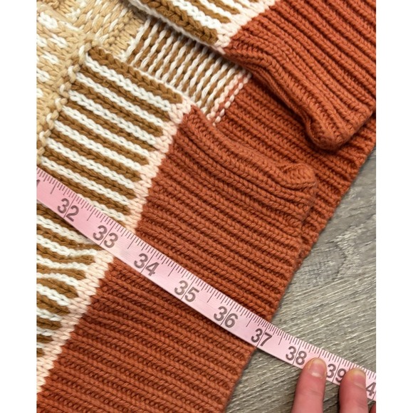Label of Love Chunky Knit Duster Cardigan Striped Tan White Pink Black Small Med - Picture 7 of 7